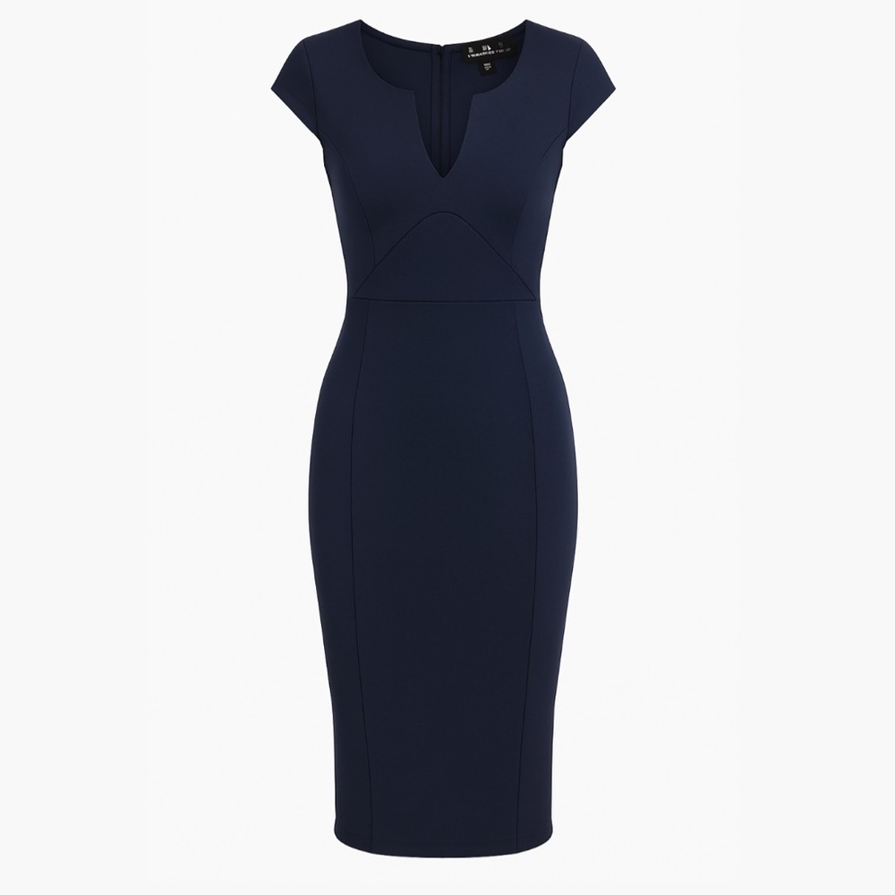 Lulus Navy Top Notch Collar Bodycon Midi Dress Size S